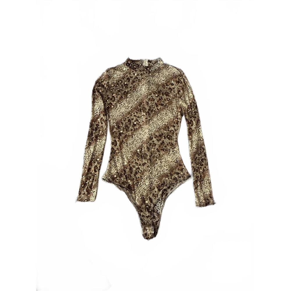 Banjul Metallic Leopard Print Bodysuit - Long Sleeve